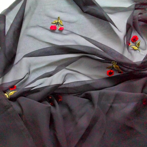 Sheer Black Synthetic Chiffon Fabric with Embroidered & Sequin Rose Design - Picture 3 of 9